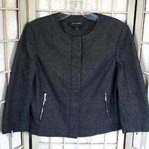 St. John dark gray full hide zip and button women's 3/4 blazer jacket si…